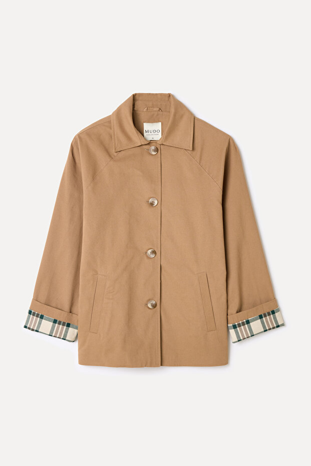 Women's Beige Color Men's Collared Short Trench Coat