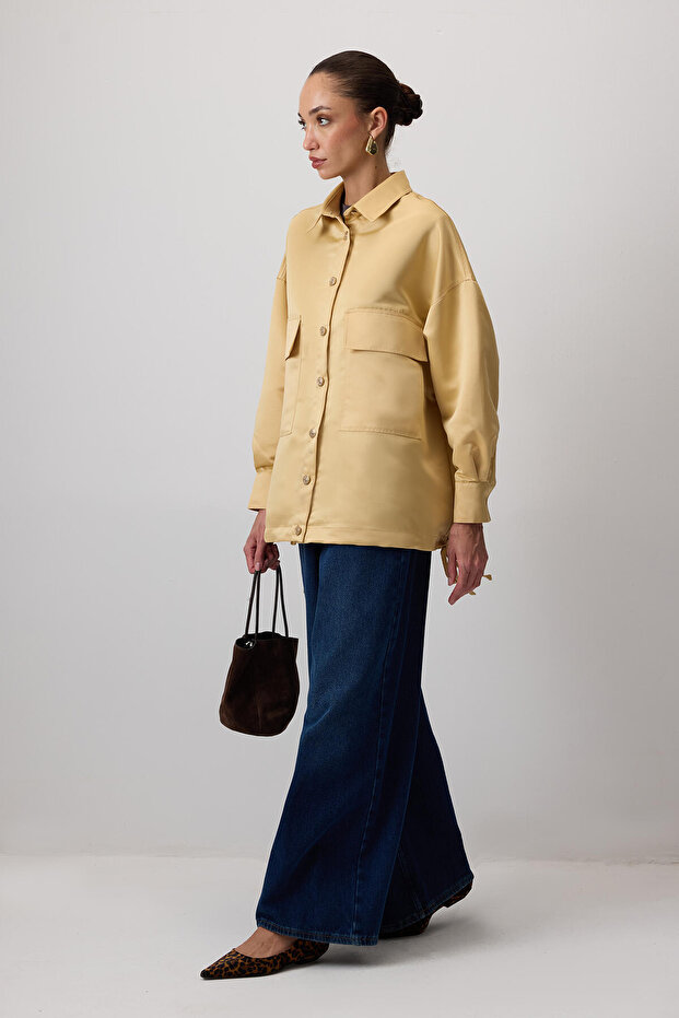 Drawstring Satin Oversize Jacket - 5