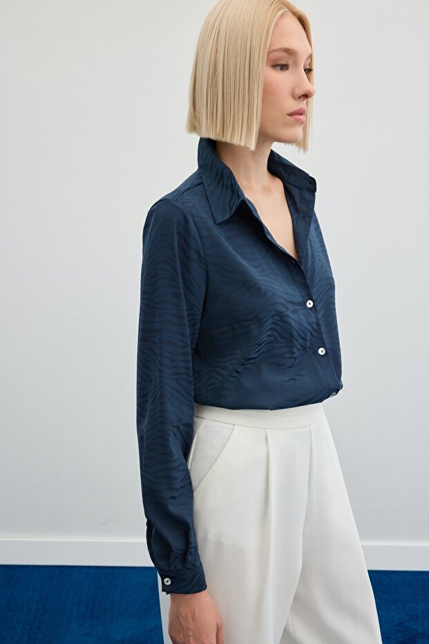 Zebra Desenli Gömlek - Lacivert - 4