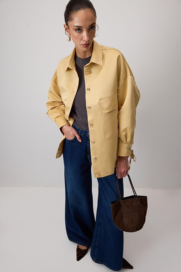 Drawstring Satin Oversize Jacket - 2