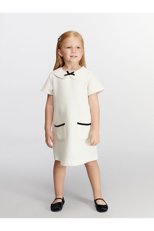 Alita City Lcw Kids Ecru Dobby Plain Girls' Dress with a Difference