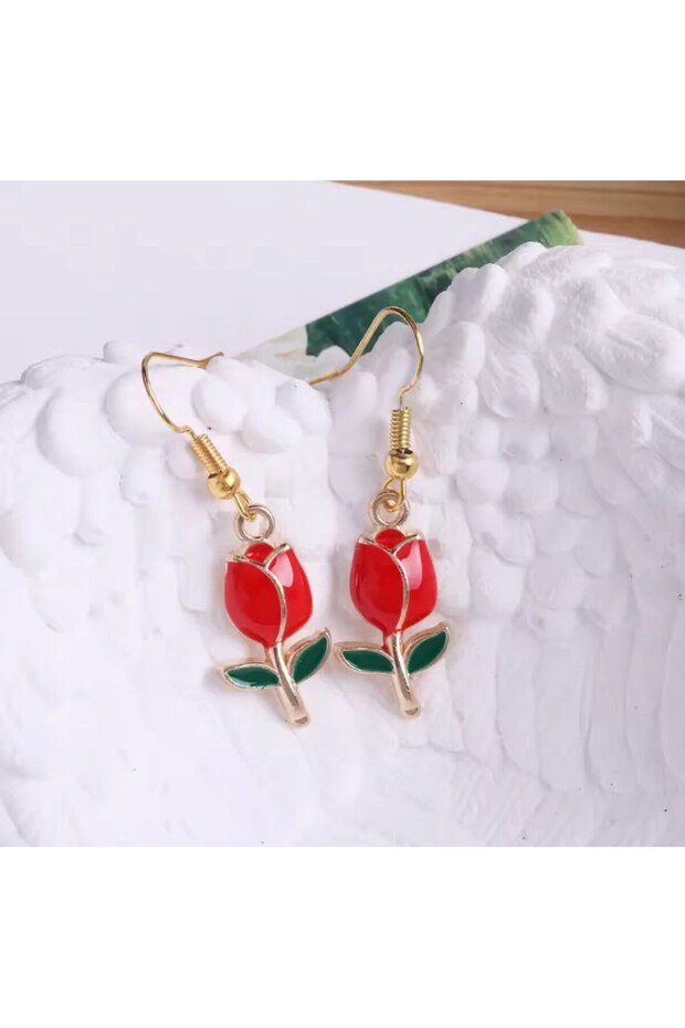 Women's Red Rose Shiny Earrings