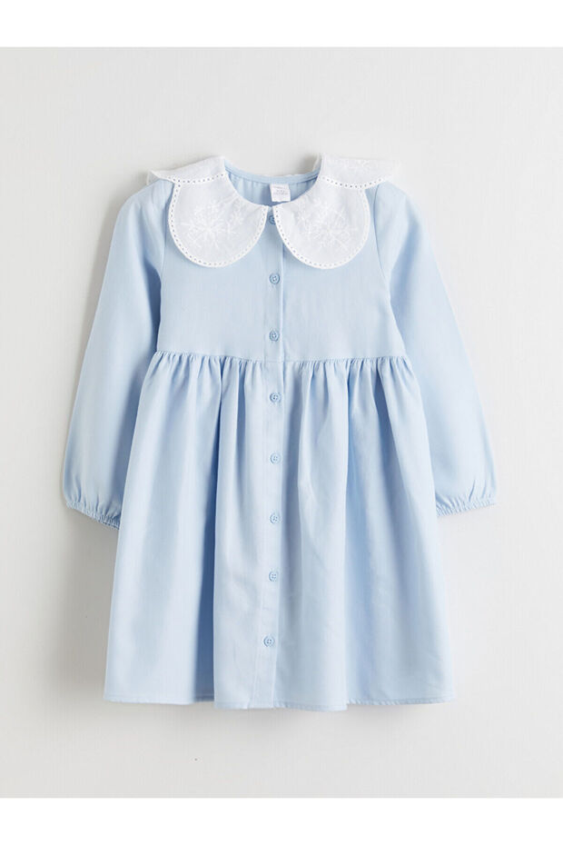 Mavi Bebe Yaka Kız Bebek Elbise - 1
