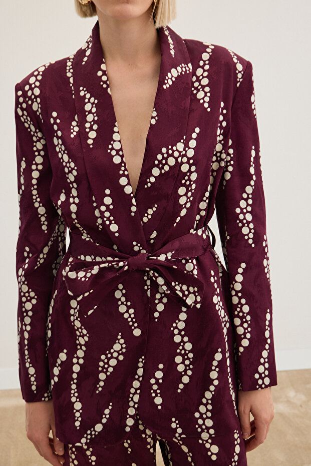 Jachetă lungă cu model - Burgundy - 7