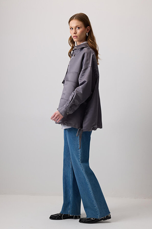 Drawstring Satin Oversize Jacket - 2