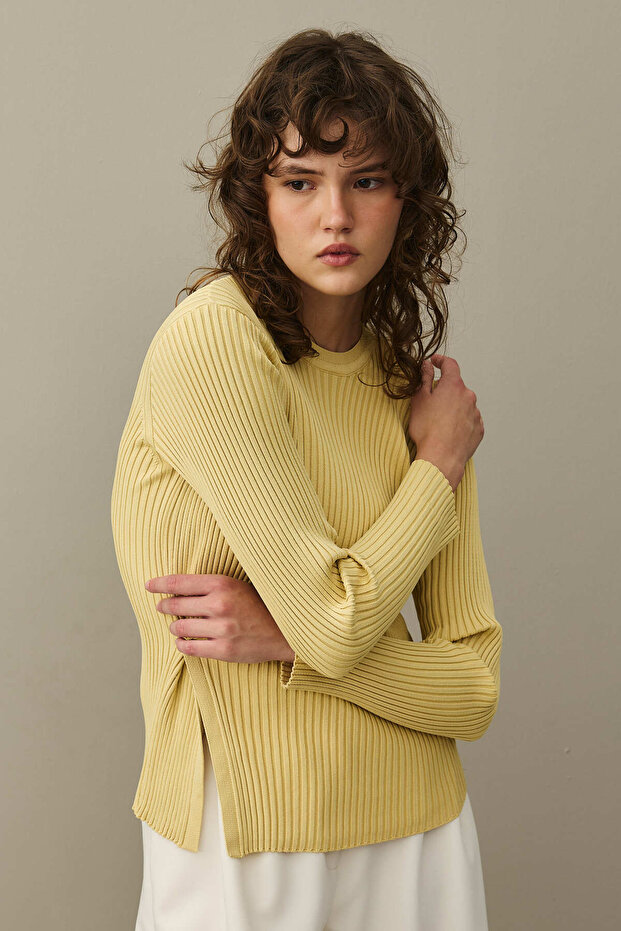 Yırtmaçlı Basic Kazak Sarı - 5