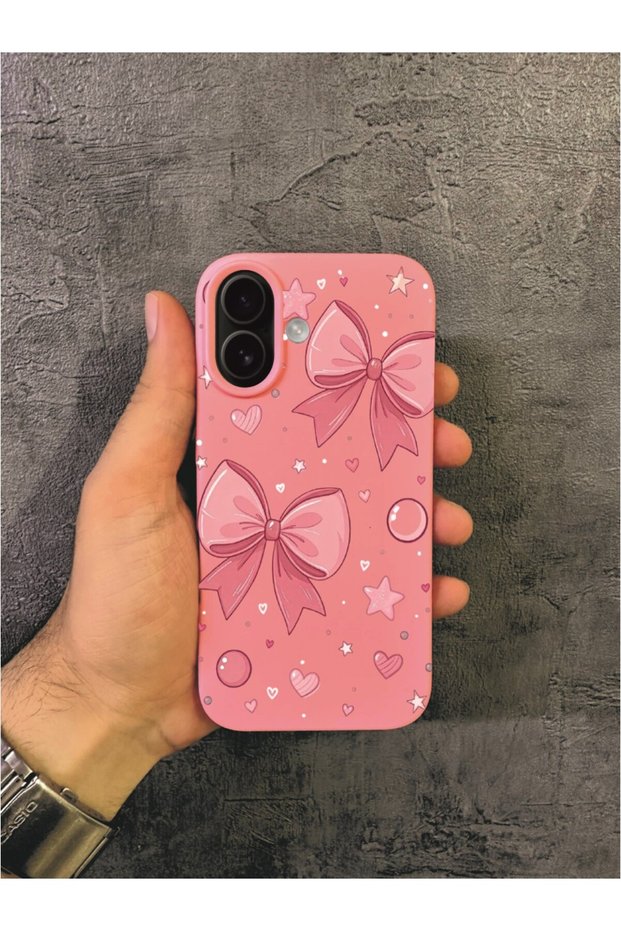 iPhone 17 Compatible Ribbon Patterned Doodle Pink Case