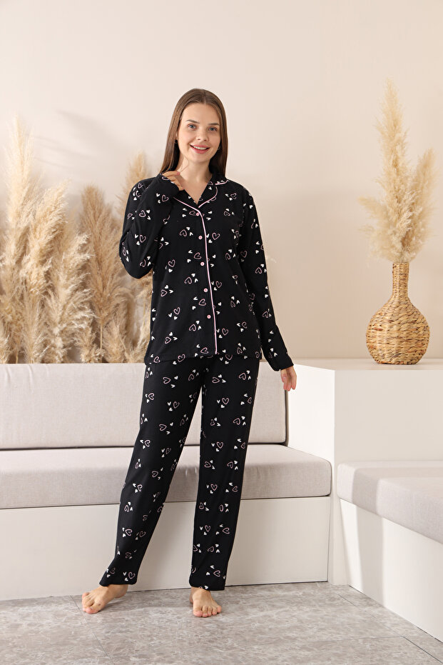 Mother-Daughter Matching Pajamas Set with Peter Pan Collar and Button Closure 12286 - 2