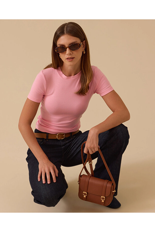 Yuvarlak Yaka Kısa Kollu Basic Tişört - 1