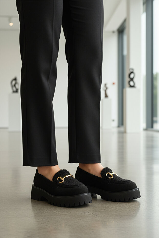 Black Suede Thick Soled Women's Casual Shoes 572461 Z