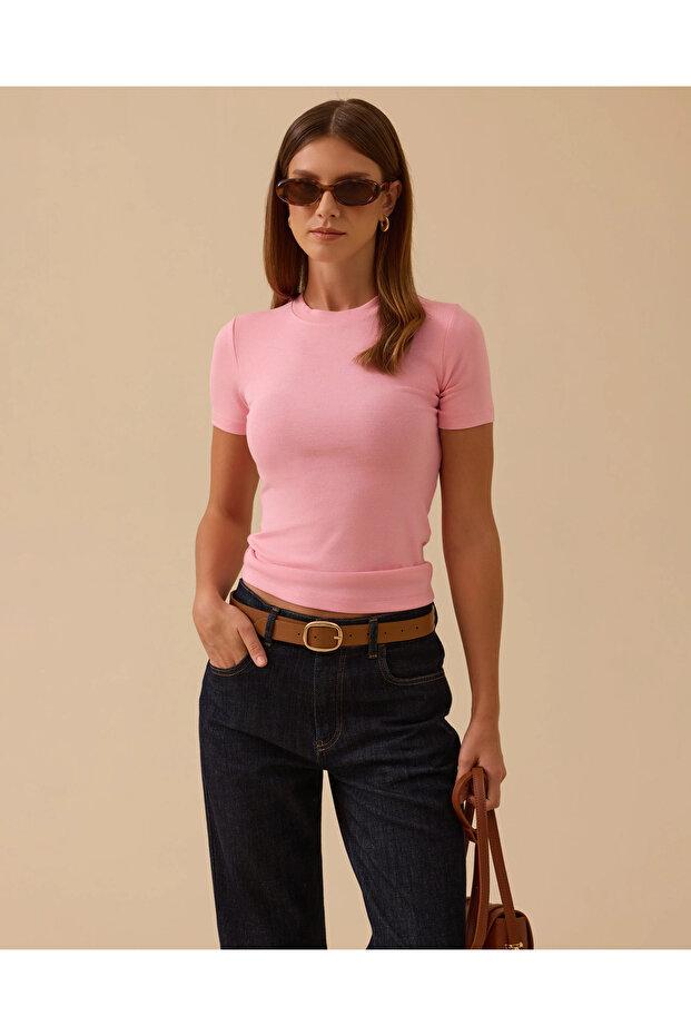 Yuvarlak Yaka Kısa Kollu Basic Tişört - 4