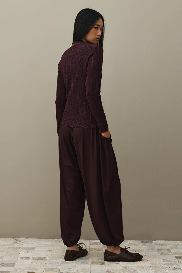 Simli Fitilli Hırka Bordo - 6