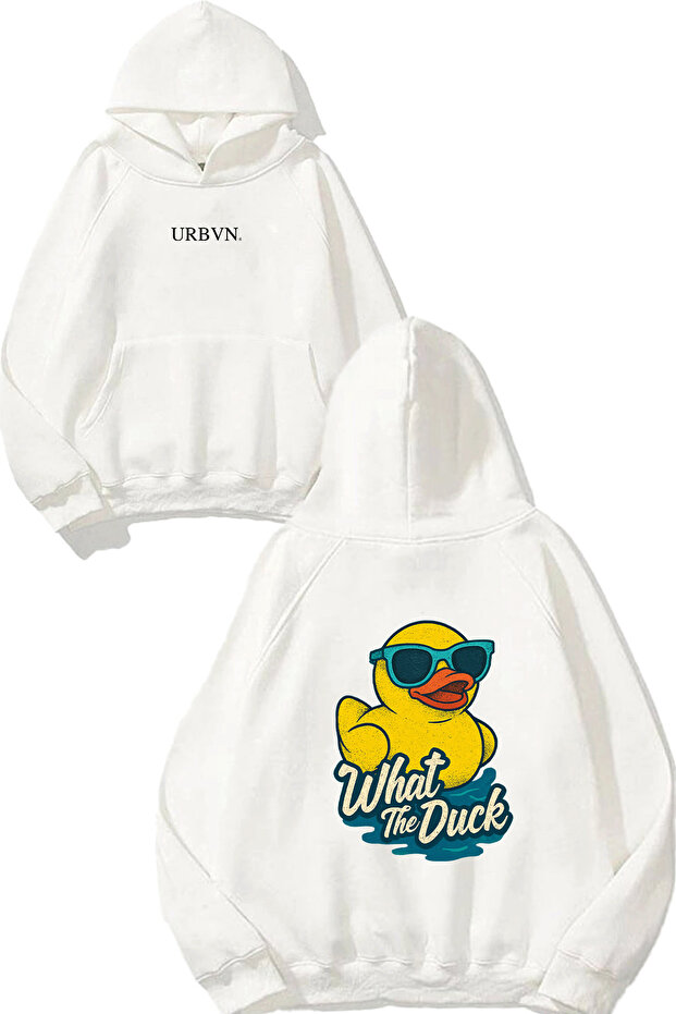 سويت شيرت أبيض كبير الحجم مطبوع عليه تصميم What The Duck