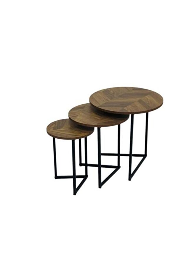 Circular Service Table Set, 3 Pieces, Brown, by Kama