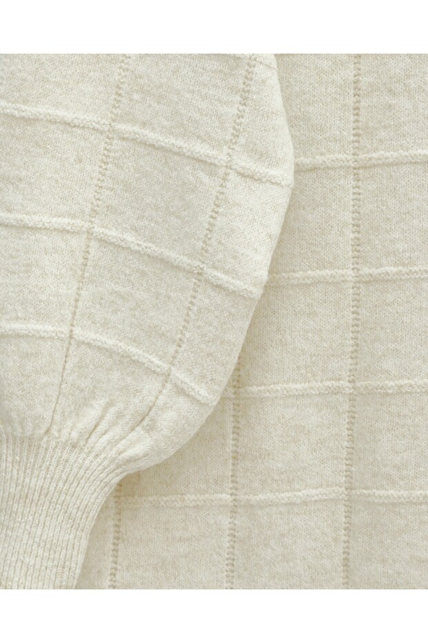 Square Patterned Slit Soft Knit Tunic - Ecru - 6