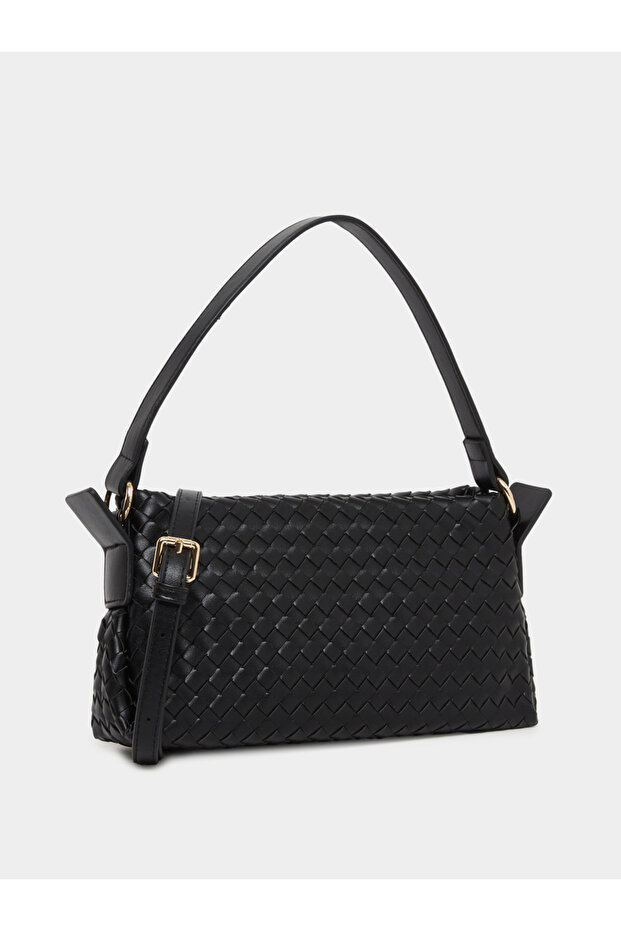 Black Woven Baguette Bag