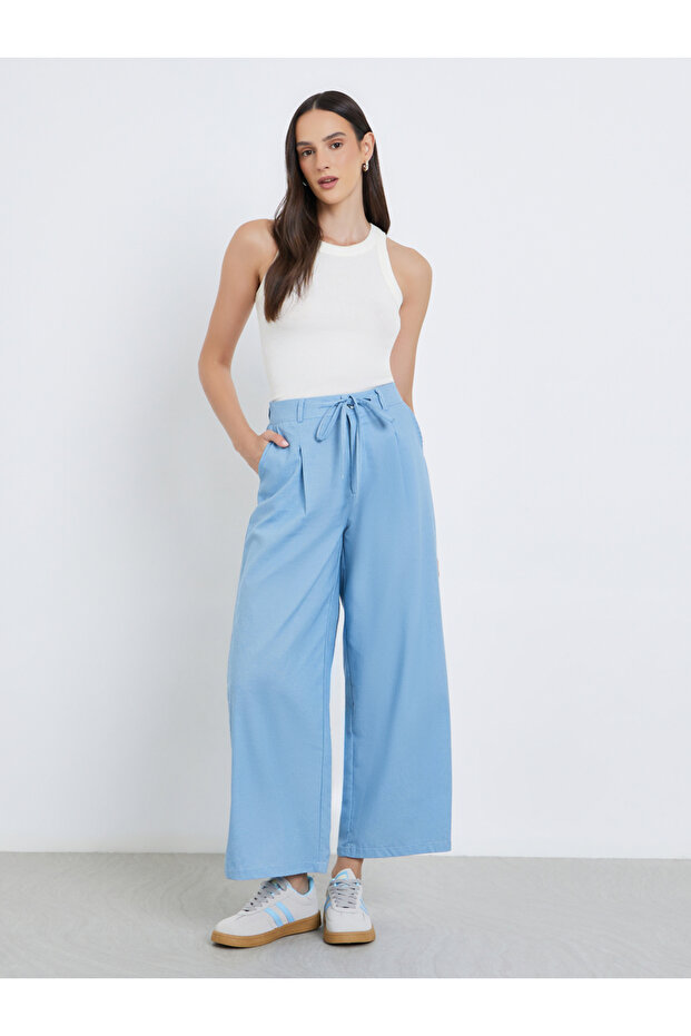 بنطال جينز أرجل واسعة مع رباط - 1