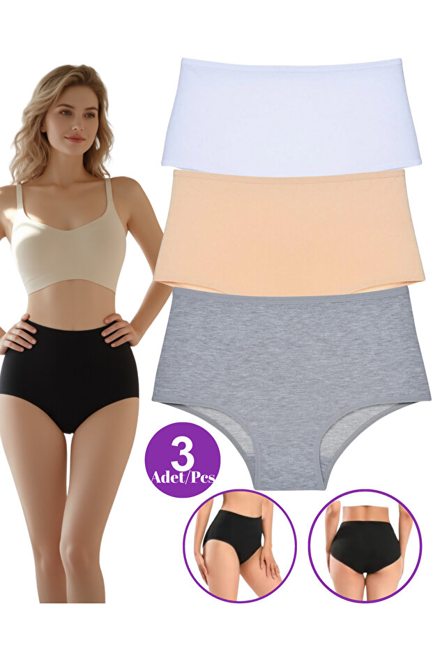 Women's High Waist Panties 3-Piece Cotton Comfortable