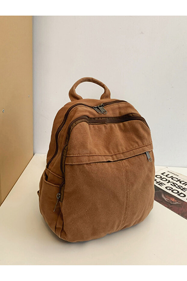 حقيبة ظهر من القماش الصلب مع سحاب للإغلاق - 1