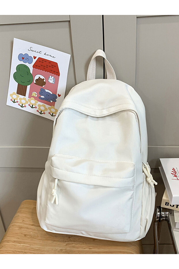 Solid Zip Closure Backpack - 1