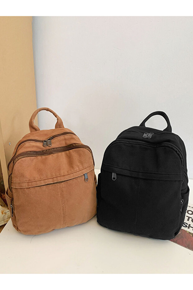 حقيبة ظهر من القماش الصلب مع سحاب للإغلاق - 2