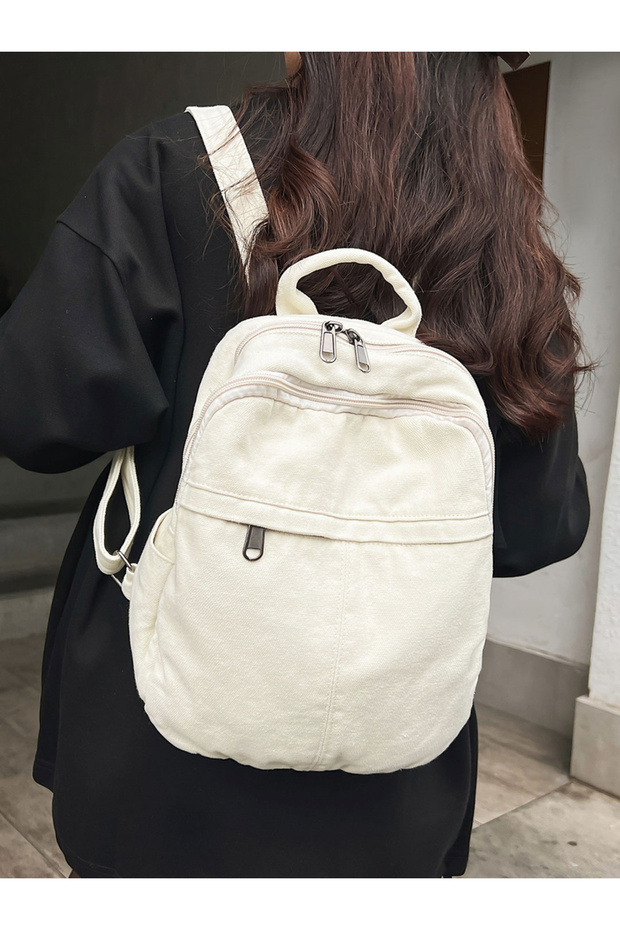 حقيبة ظهر من القماش الصلب مع سحاب للإغلاق - 2