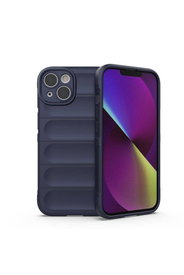 iPhone 14 Case Shrp Ethnic Silicone Cover with Flexible Tpu Hollowed Out Back Surface Design - Navy Blue