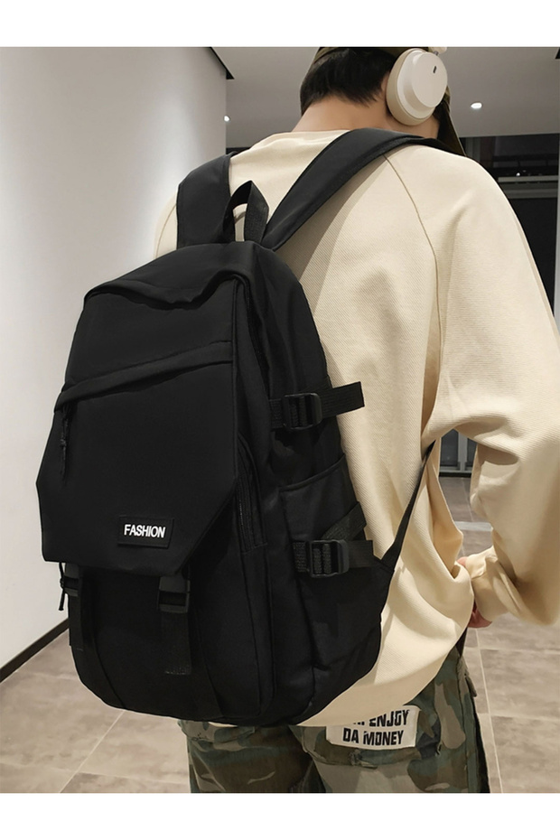 Solid Zip Closure Backpack - 2