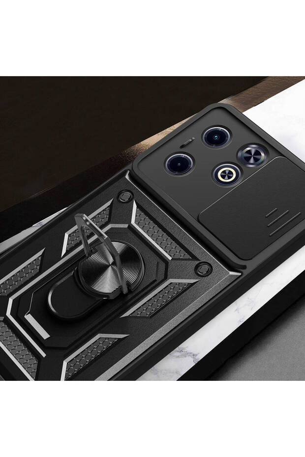 Infinix Smart 8 Case Magnetic Stand Camera Protected Shrp Sliding Vega Cover - Black - 7