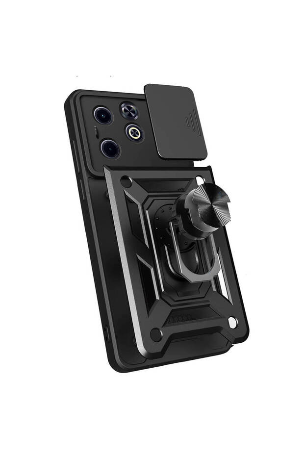 Infinix Smart 8 Case Magnetic Stand Camera Protected Shrp Sliding Vega Cover - Black - 8