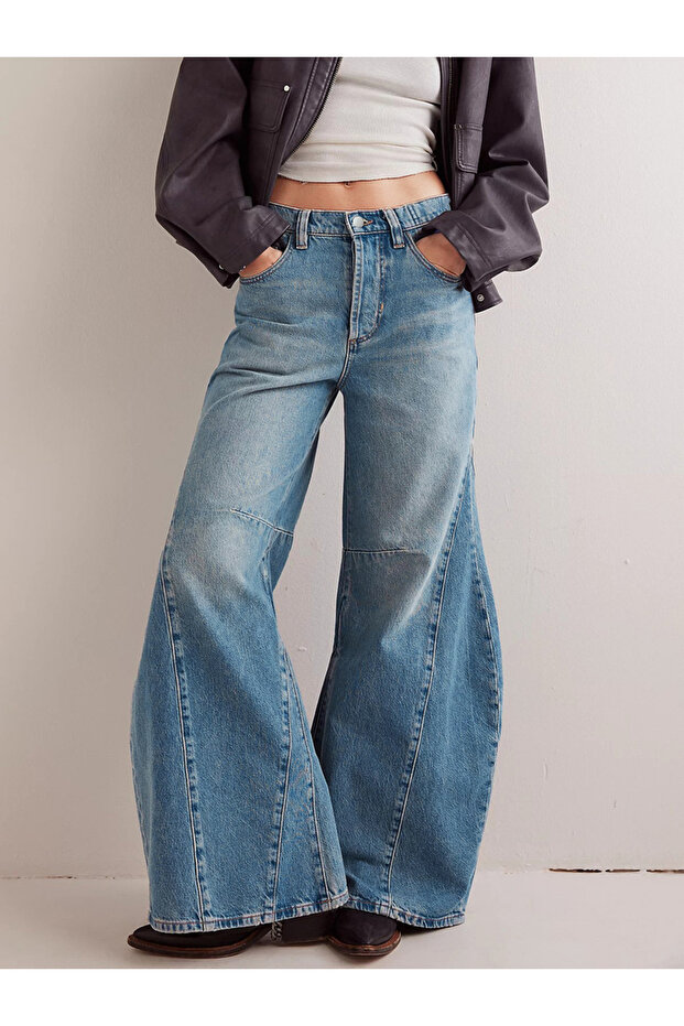 High Rise Wide Palazzo Leg Faded Jeans