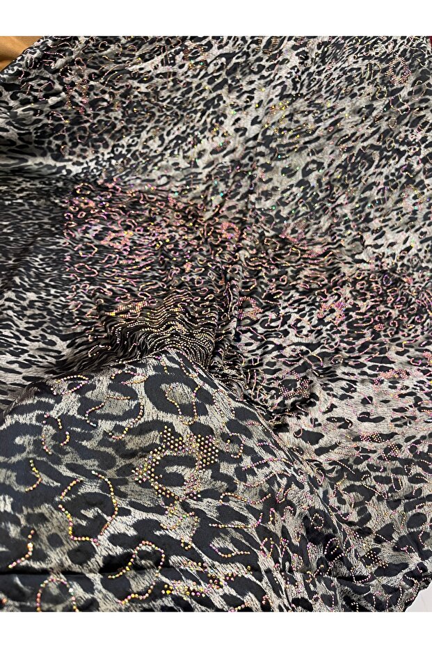 ithal leopar desenli kristal taş işleme kumaşımız - 1