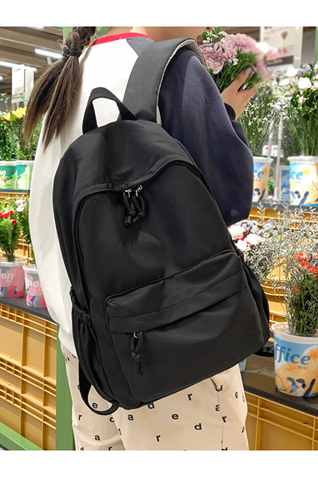 Solid Zip Closure Backpack - 3