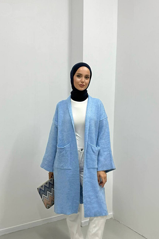 Kadın Şal Yaka Oversize Uzun Triko Hırka - 3