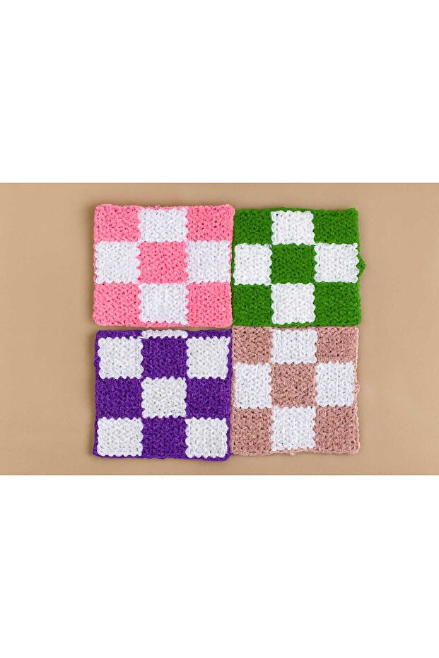 4 Pieces Hand Knitted Square Washcloth Dowry Set Daily Washcloth Set