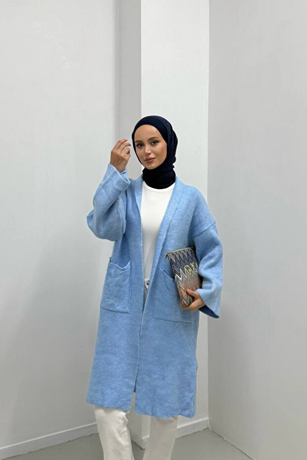 Kadın Şal Yaka Oversize Uzun Triko Hırka - 1