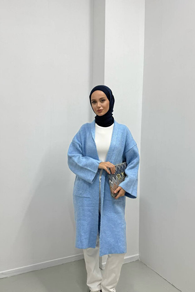 Kadın Şal Yaka Oversize Uzun Triko Hırka - 2