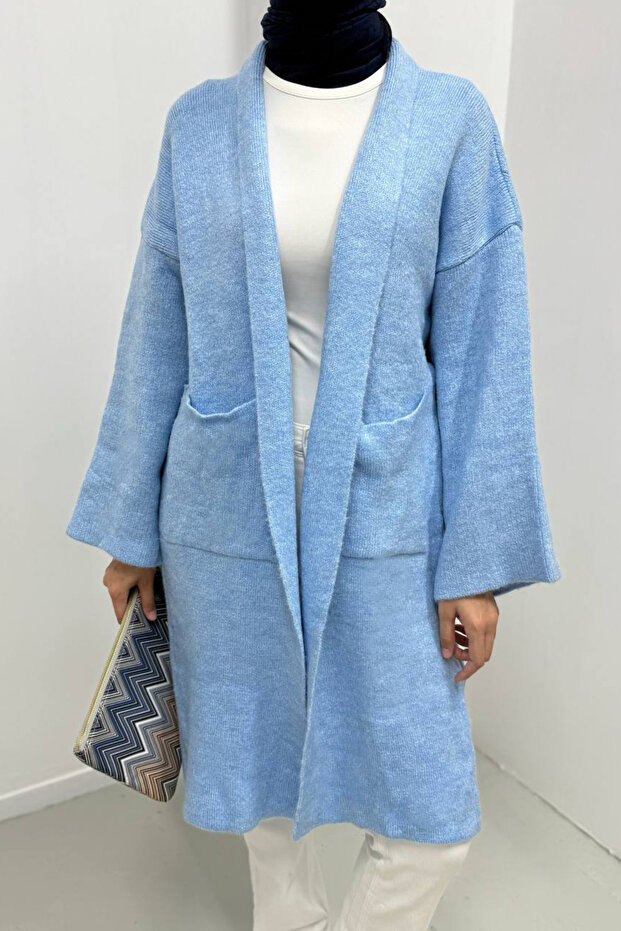 Kadın Şal Yaka Oversize Uzun Triko Hırka - 4