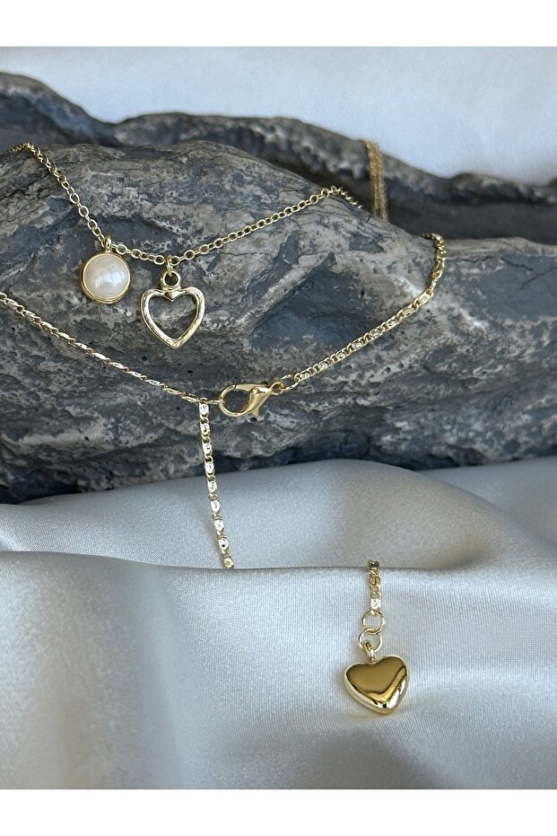 2'li Dekolte Kalp Charm Kolye Set - 1