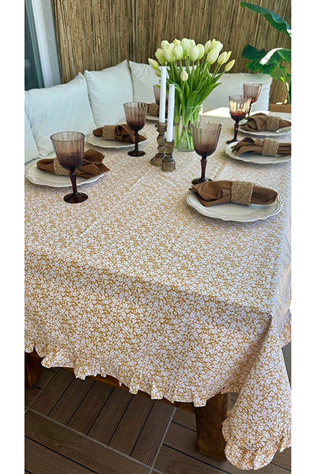 Sarı Mini Çiçekli Fırfırlı Masa Örtüsi - 6