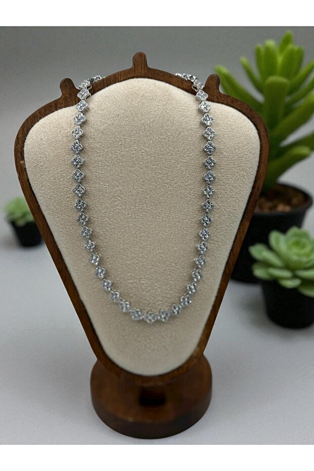 Taşlı Silver yonca kolye - 1