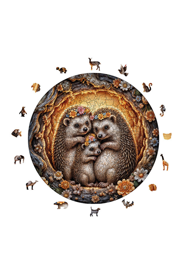 Wooden Puzzle - Hedgehog Family - 252 Pieces, 29X29 cm
