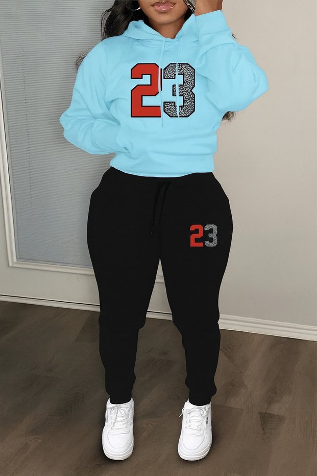 Number 23 Print Women's Tracksuit Set Hooded Sweatshirt and Jogger Pants