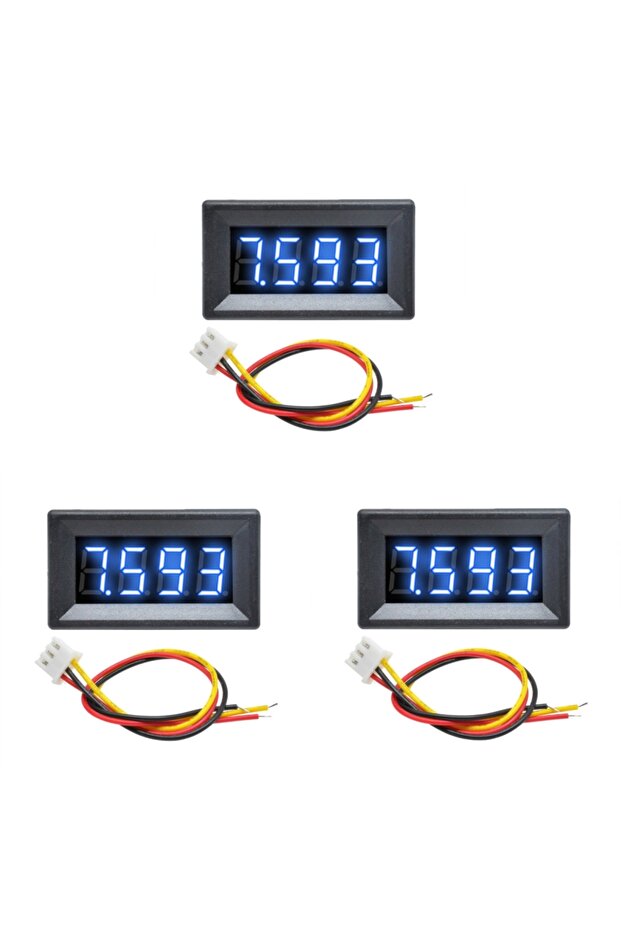 أزرق - 3 قطع / قطعة واحدة، أداة قياس الجهد بشاشة LCD رقمية، تيار مستمر 0-100 فولت، 0.36 بوصة، 3 أسلاك، 4 أرقام
