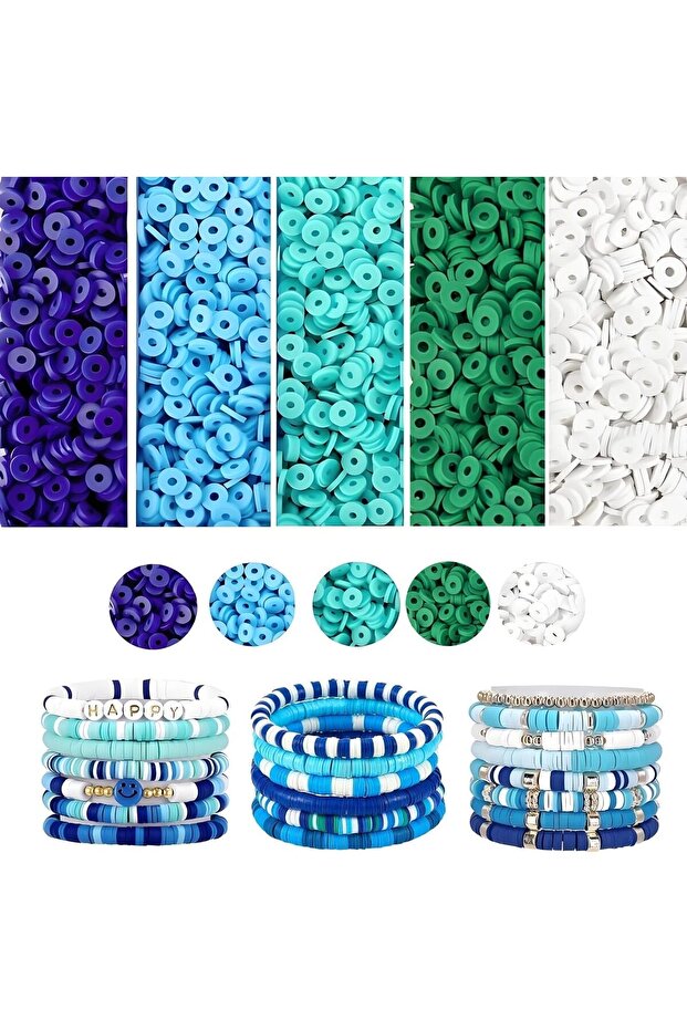4000Pcs Blue Clay Beads Bracelet Making Kit – 6mm Flat Polymer Heishi Spacer Beads fo