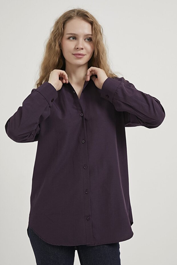ARMALİFE 2130 OVERSIZE UZUN BASIC KADIN GÖMLEK - 1