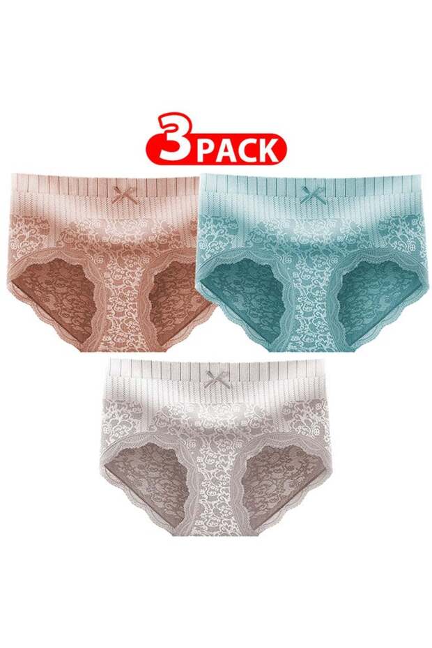 3 Packs Women's XL Size Lace Panties with High Waist Comfortable and Stylish Underwear