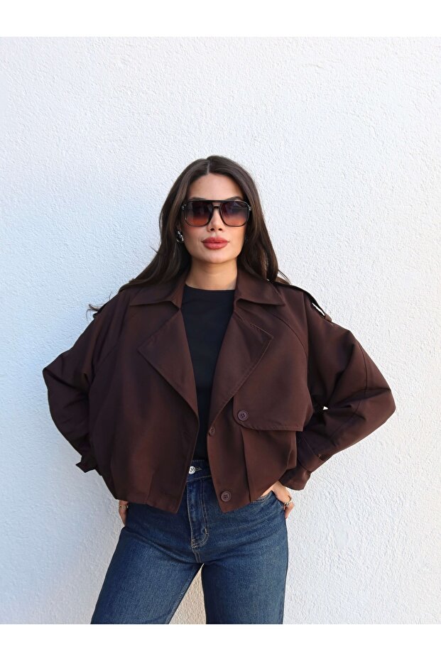 Double-Breasted Collar Buttoned Short Trench