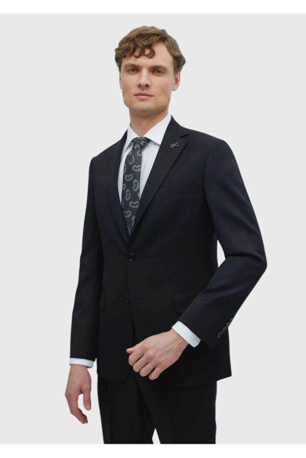 Siyah Düz Regular Fit %100 Yün Takım Elbise - 3