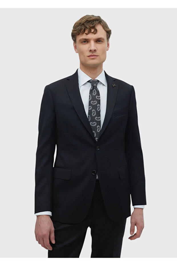 Siyah Düz Regular Fit %100 Yün Takım Elbise - 1